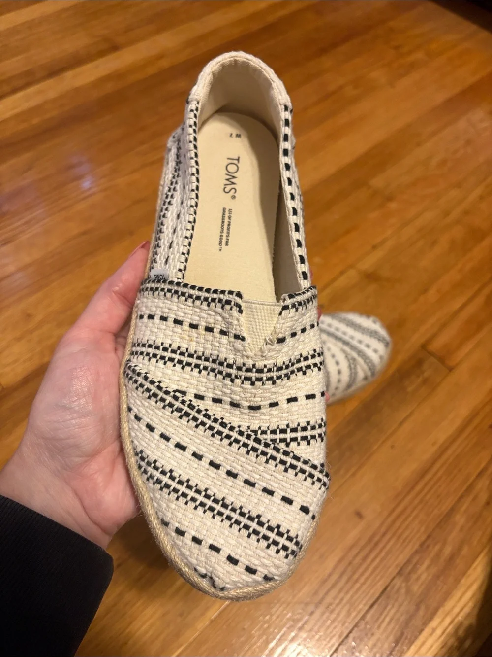 Toms Striped Woven Espadrilles in Cream and Black